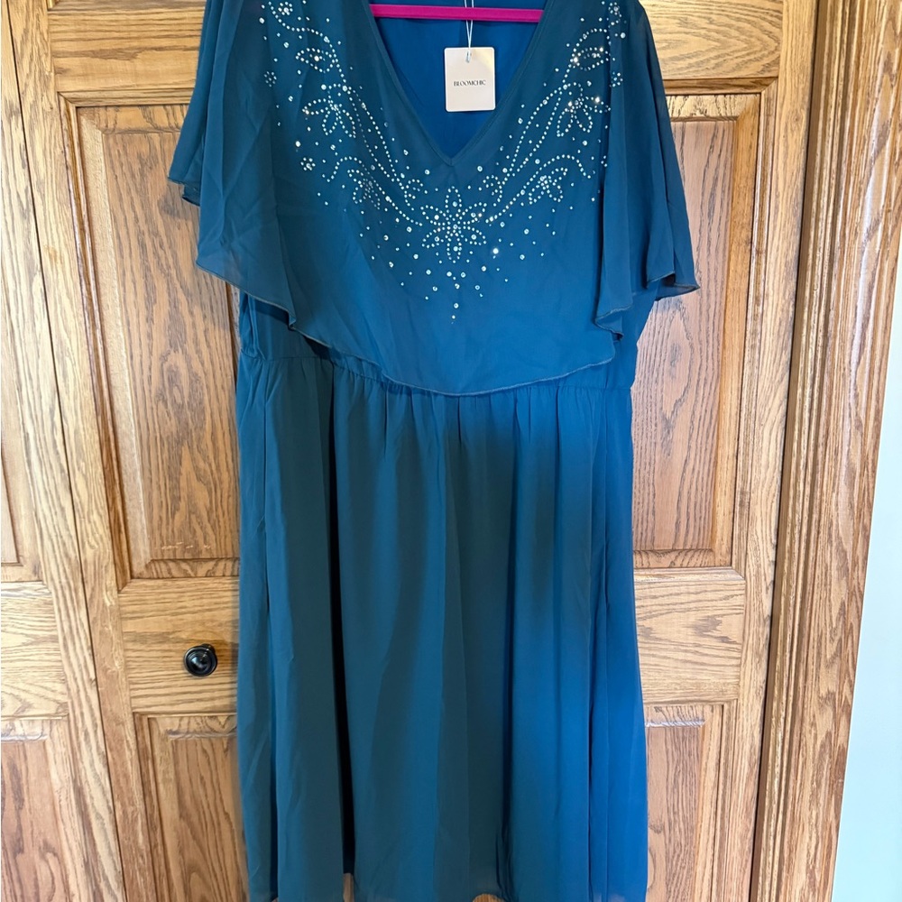 BloomChic Teal Midi Dress with Sparkling Accents